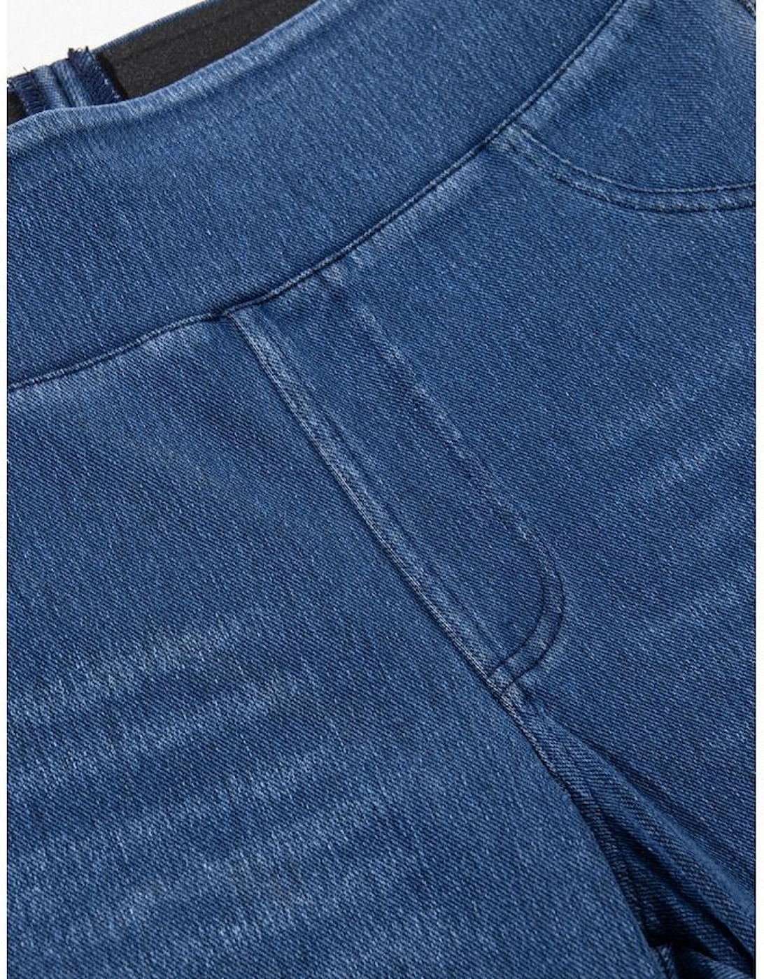 Navy Blue Skinny Elastic Waist Ankle Length Mid Waist Jeggings with Pockets