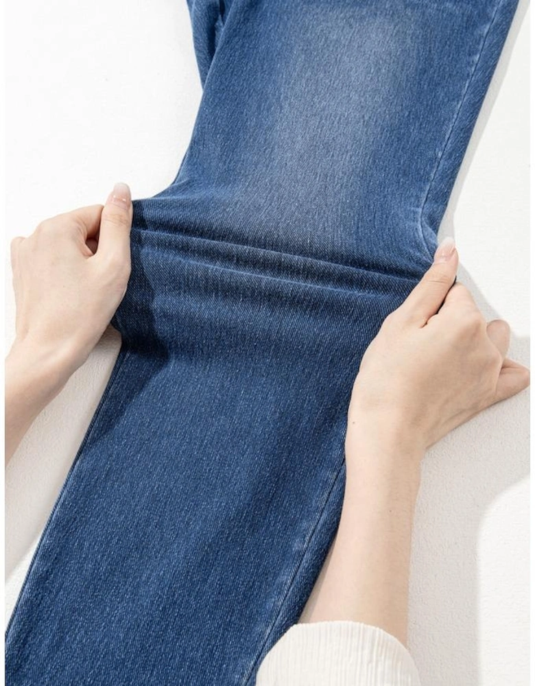 Navy Blue Skinny Elastic Waist Ankle Length Mid Waist Jeggings with Pockets