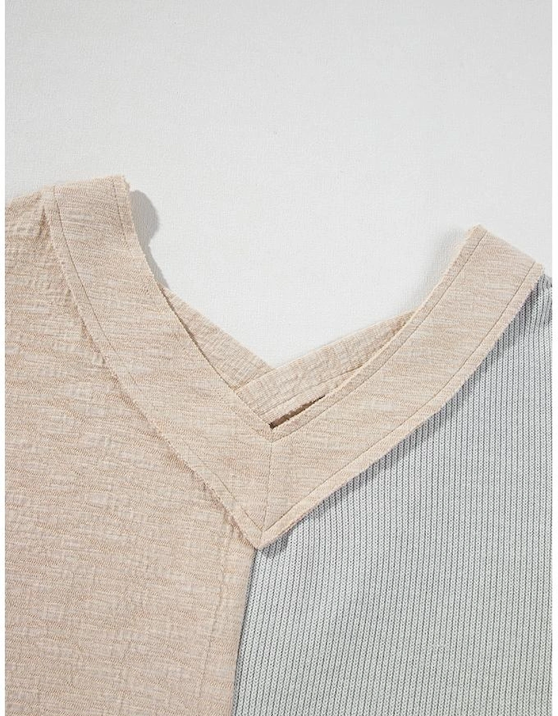 Ashleigh Blue Plus Size Textured Colorblock Patchwork V Neck Top