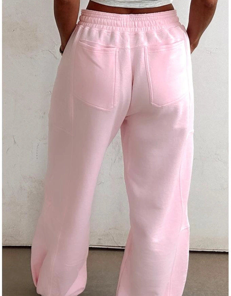 Light Pink Drawstring Waist Patchwork Solid Color Jogger Pants