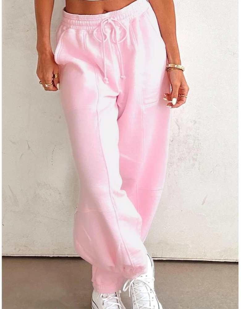 Light Pink Drawstring Waist Patchwork Solid Color Jogger Pants