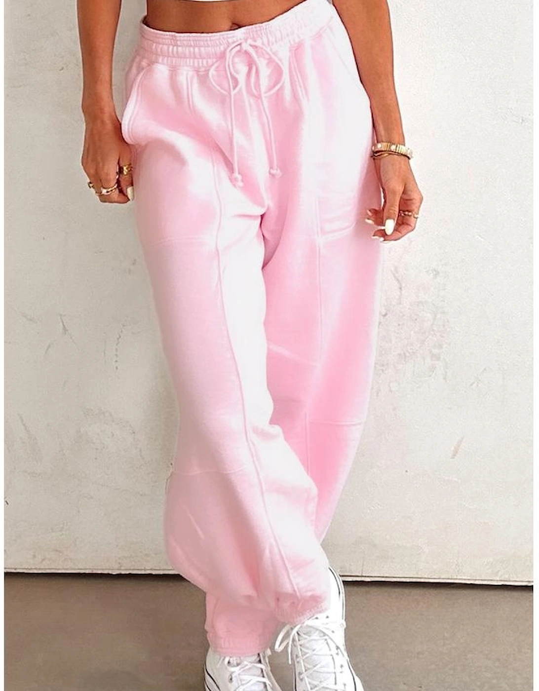 Light Pink Drawstring Waist Patchwork Solid Color Jogger Pants