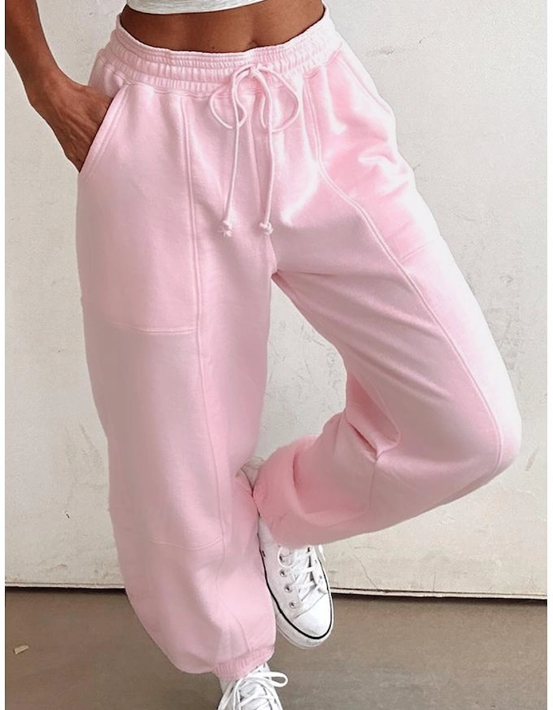 Light Pink Drawstring Waist Patchwork Solid Color Jogger Pants