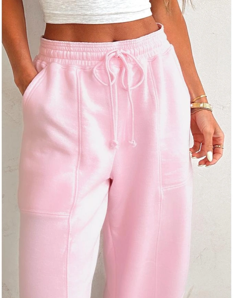 Light Pink Drawstring Waist Patchwork Solid Color Jogger Pants