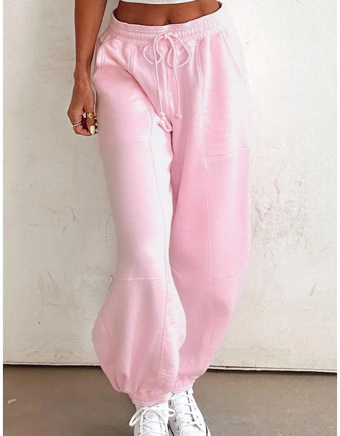 Light Pink Drawstring Waist Patchwork Solid Color Jogger Pants