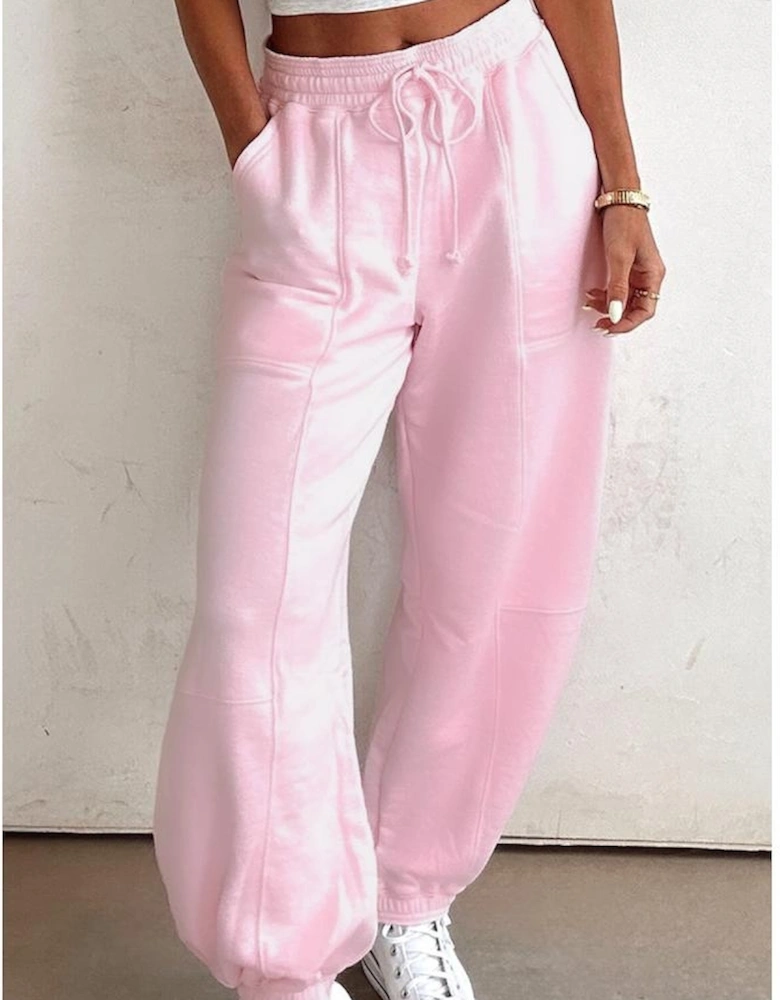 Light Pink Drawstring Waist Patchwork Solid Color Jogger Pants