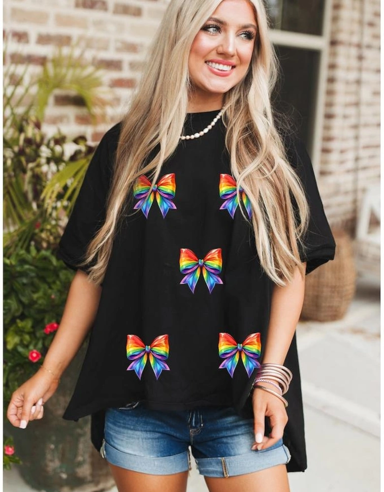 Black Pride Bow Print Oversize Cotton T Shirt