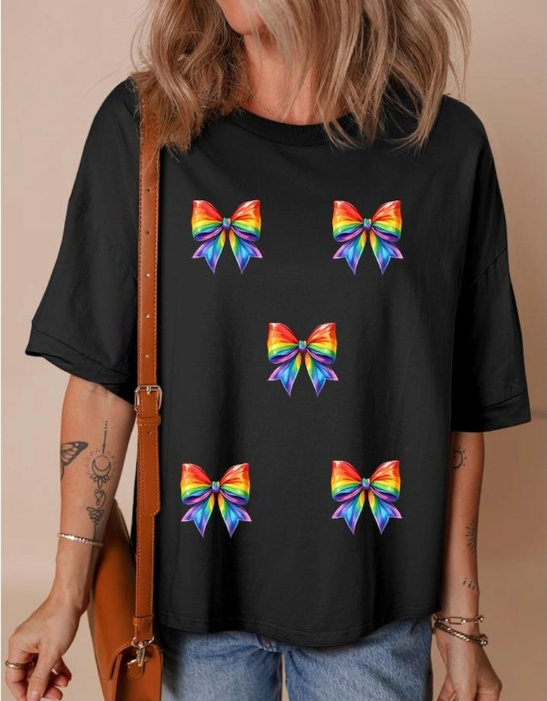 Black Pride Bow Print Oversize Cotton T Shirt