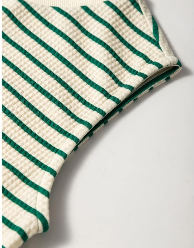 Green Stripe Woven Ruffled Sleeveless Mini Dress