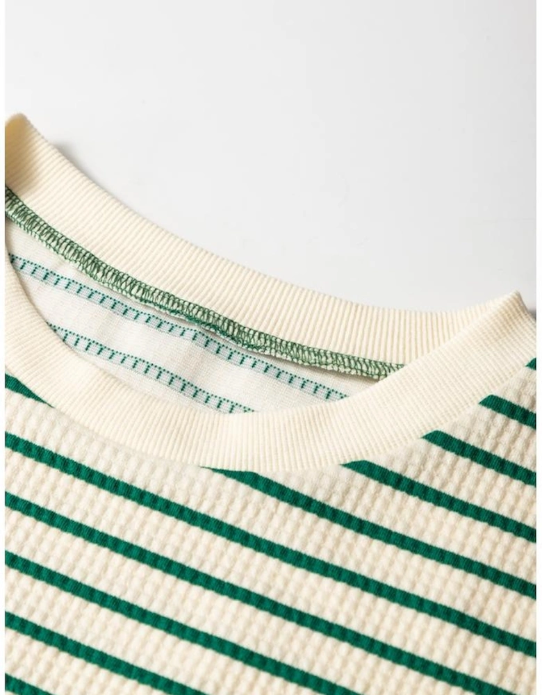 Green Stripe Woven Ruffled Sleeveless Mini Dress