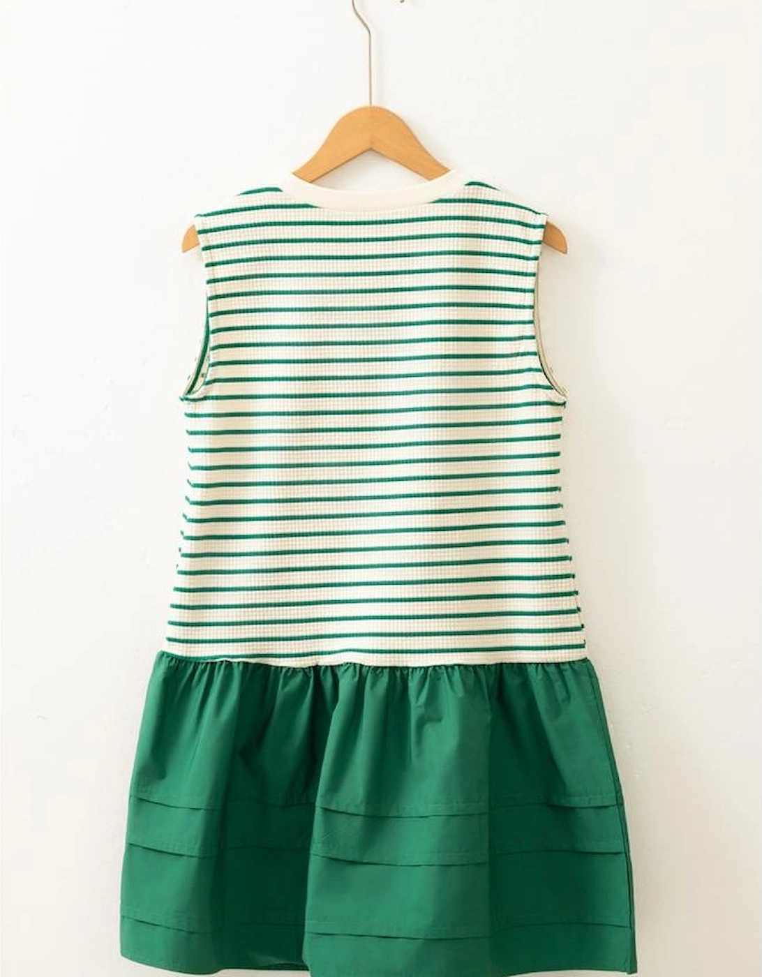 Green Stripe Woven Ruffled Sleeveless Mini Dress