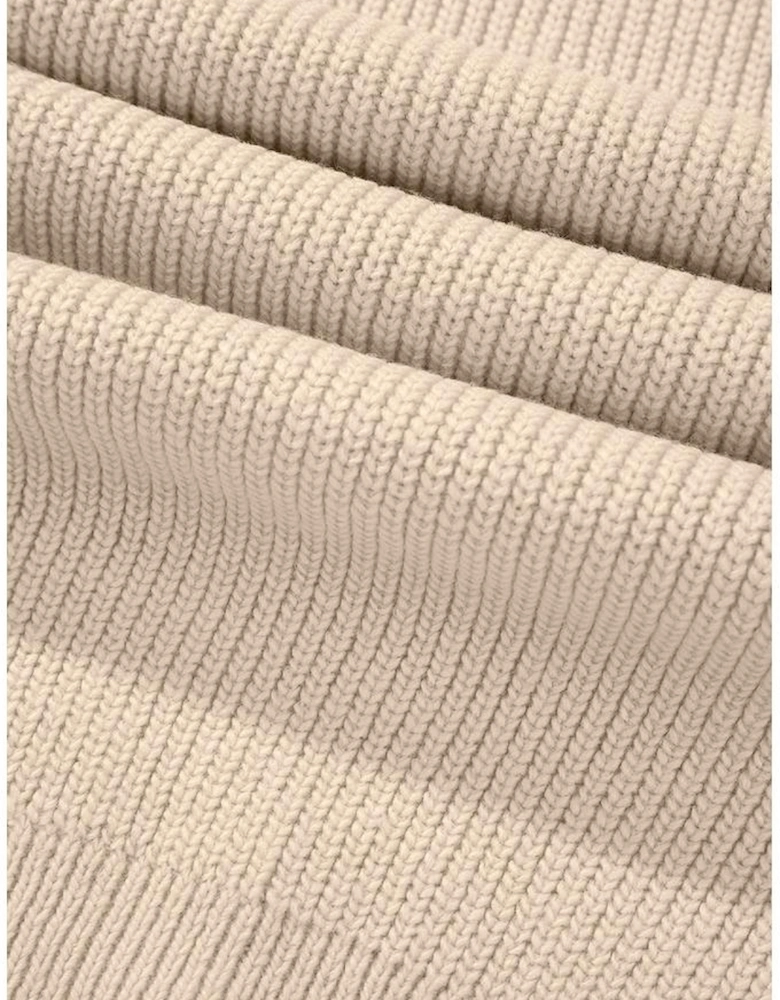 Beige Solid Color Drawstring Hooded Drop Shoulder Pullover Sweater