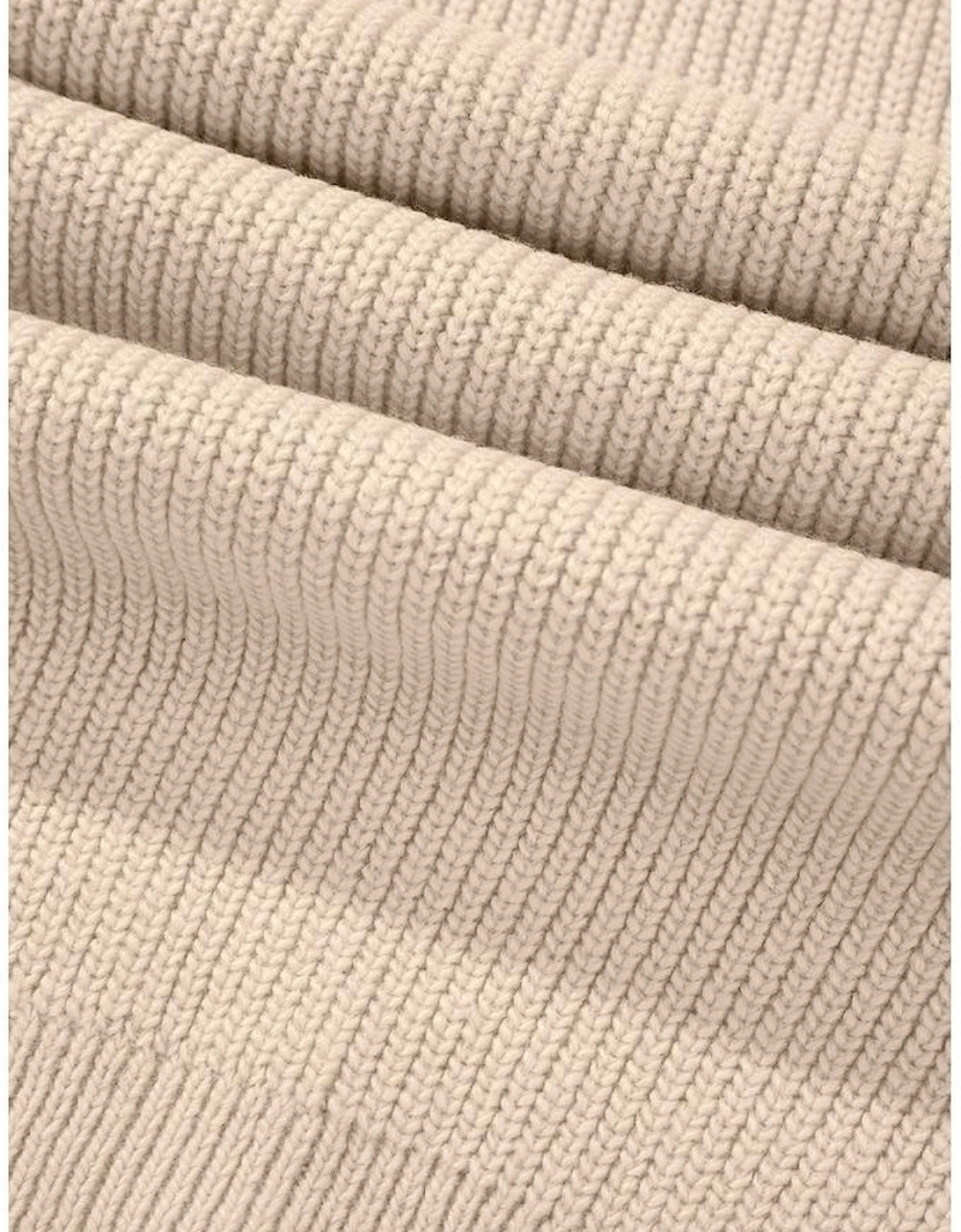 Beige Solid Color Drawstring Hooded Drop Shoulder Pullover Sweater