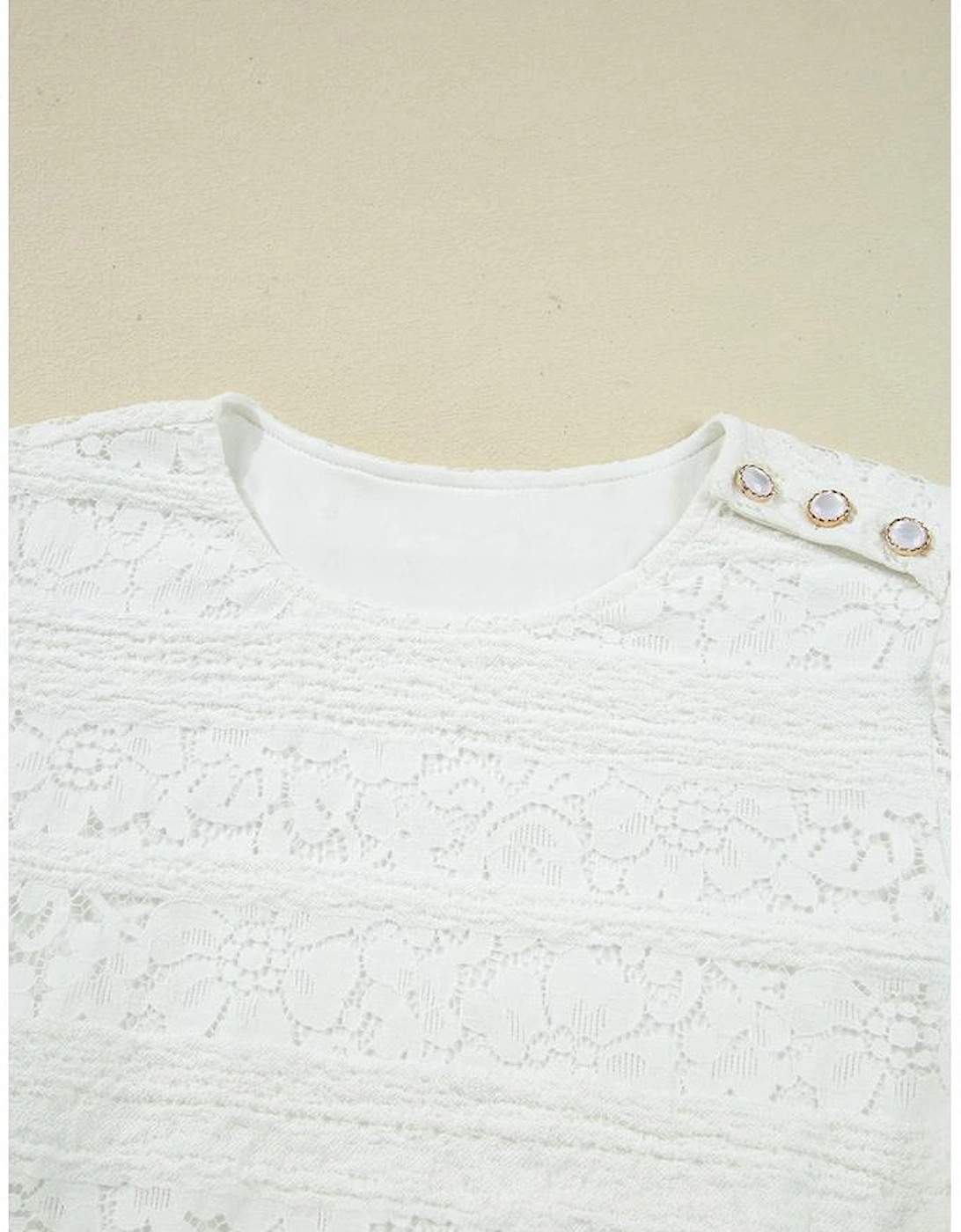 White Lace Crochet Round Neck Puff Sleeve Shift Mini Dress