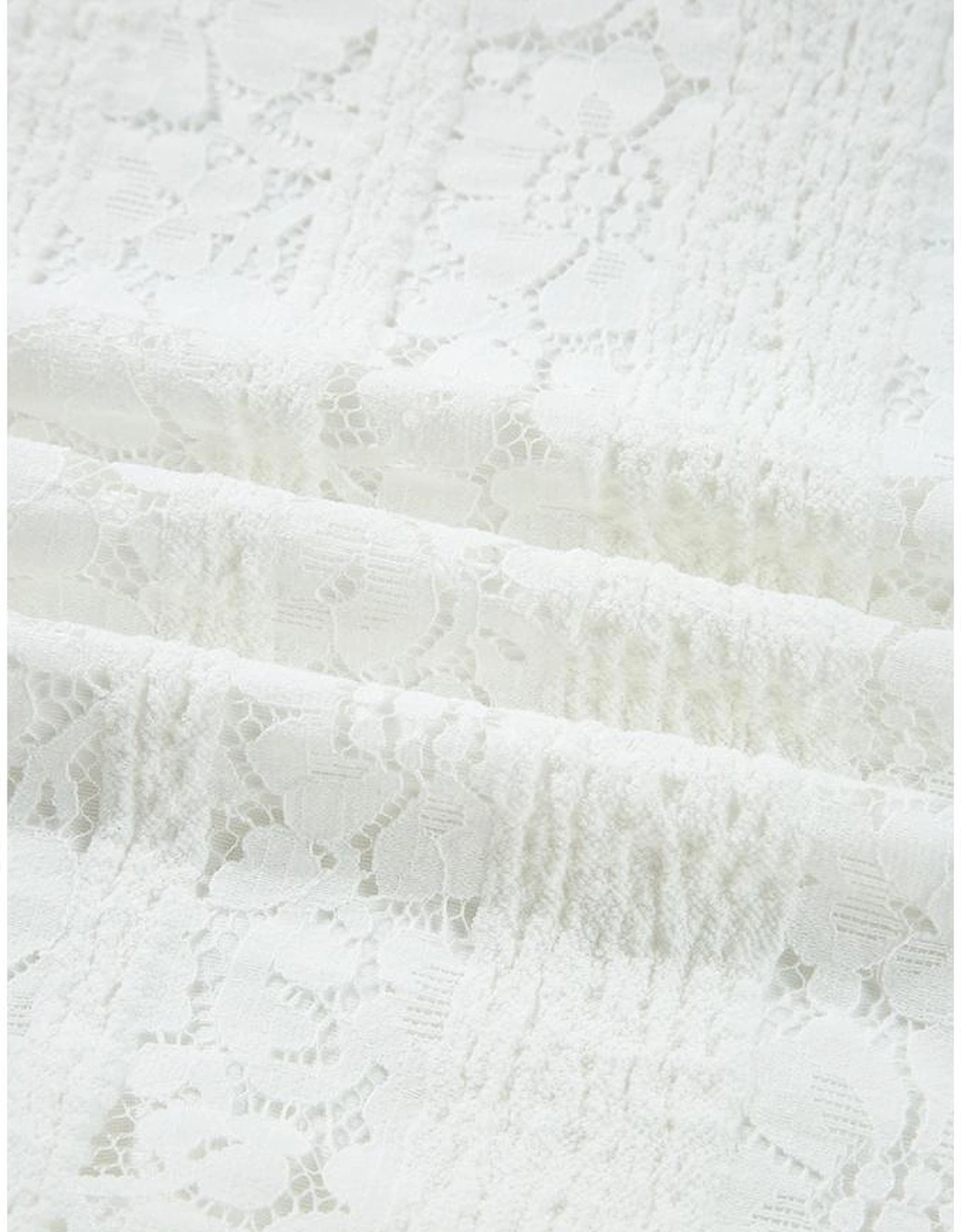 White Lace Crochet Round Neck Puff Sleeve Shift Mini Dress