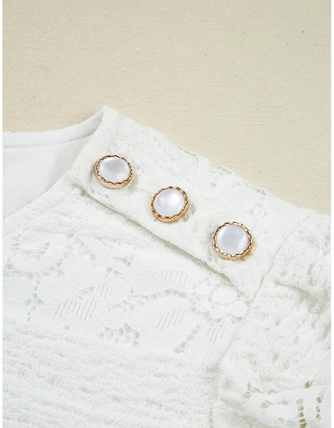 White Lace Crochet Round Neck Puff Sleeve Shift Mini Dress