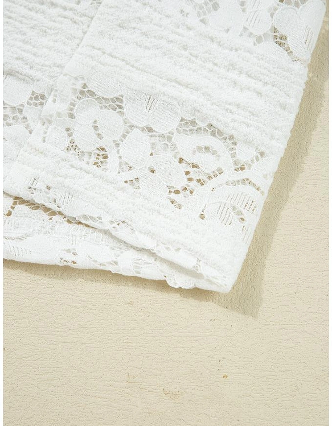 White Lace Crochet Round Neck Puff Sleeve Shift Mini Dress