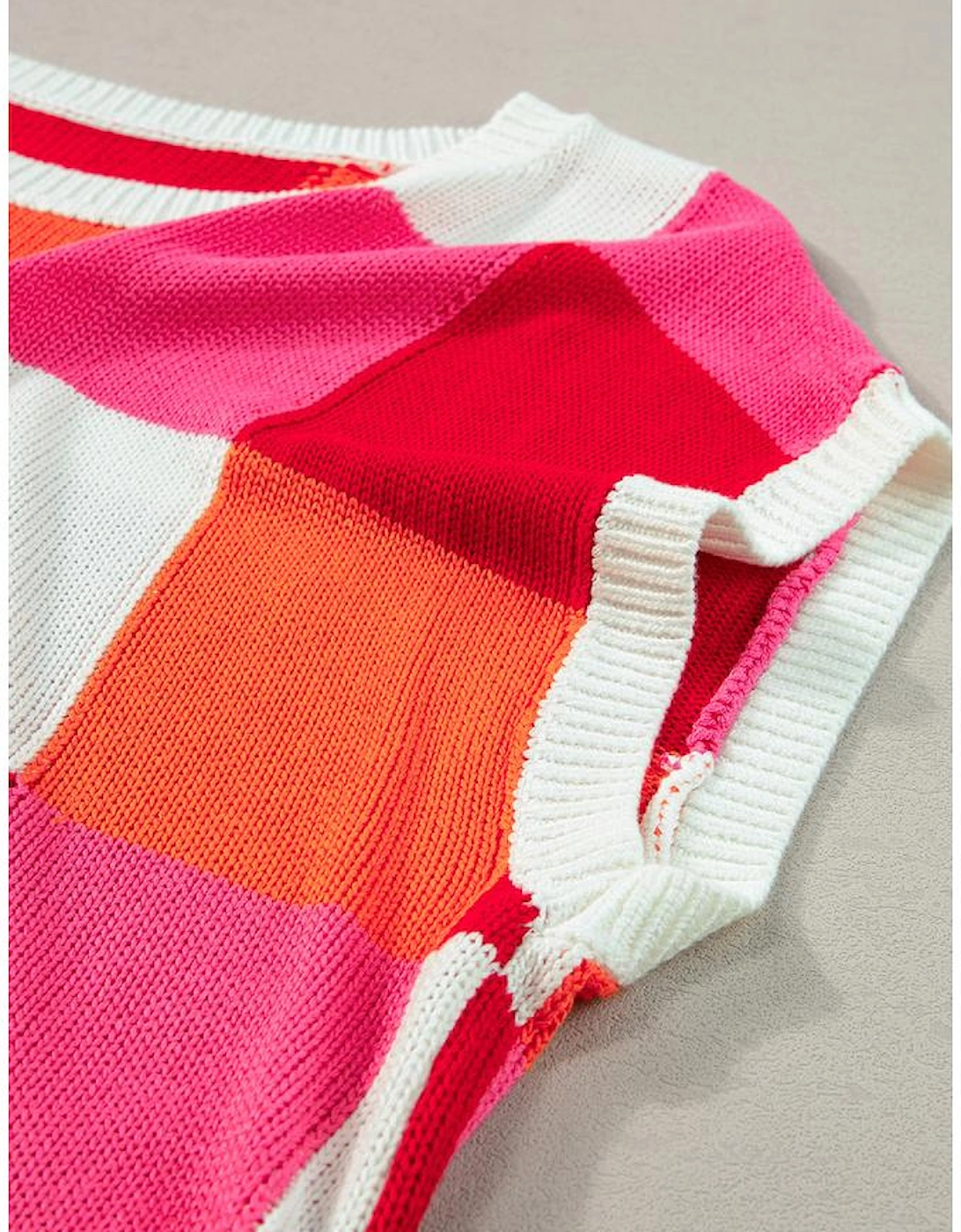 Fiery Red Color Block Cap Sleeve Sweater