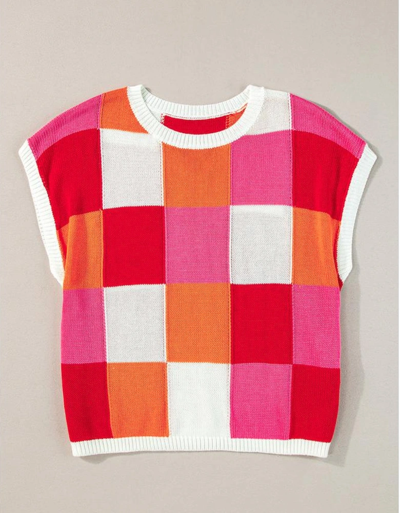 Fiery Red Color Block Cap Sleeve Sweater