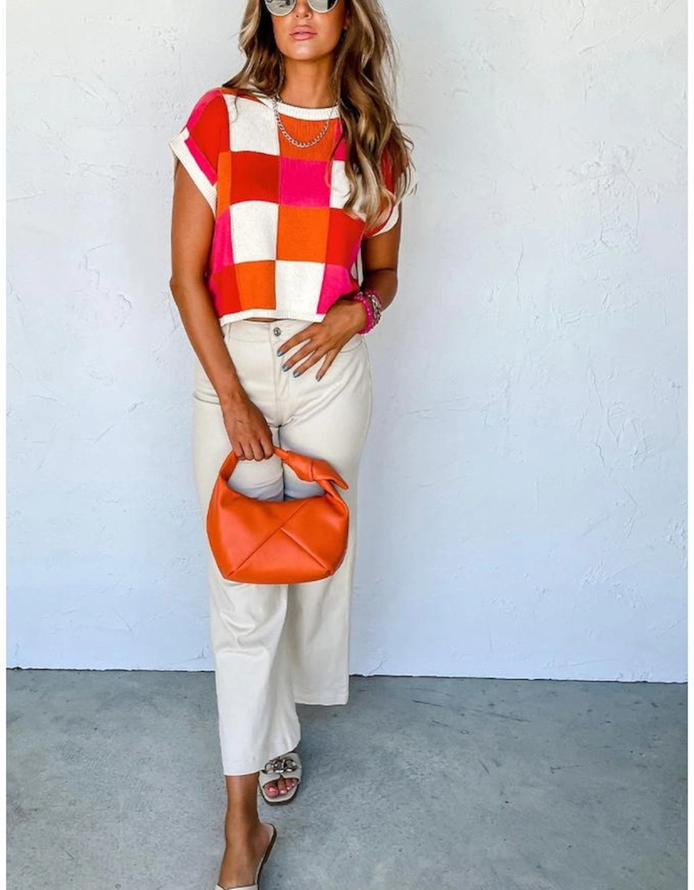 Fiery Red Color Block Cap Sleeve Sweater