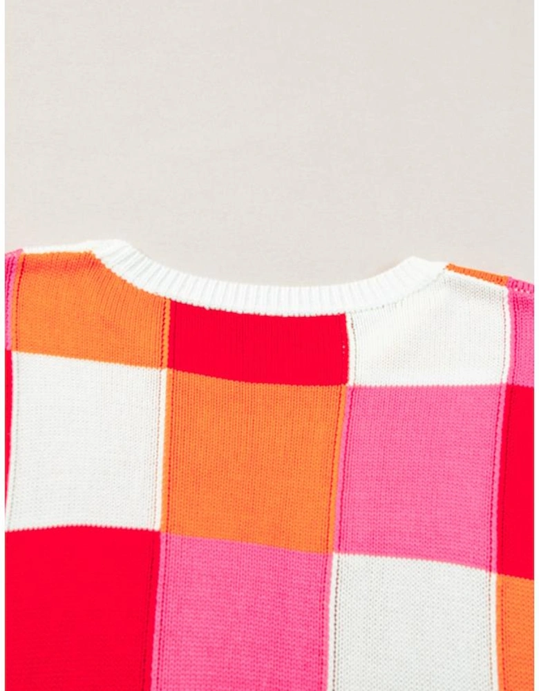 Fiery Red Color Block Cap Sleeve Sweater