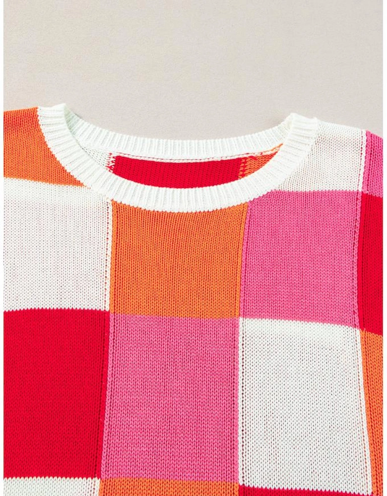 Fiery Red Color Block Cap Sleeve Sweater