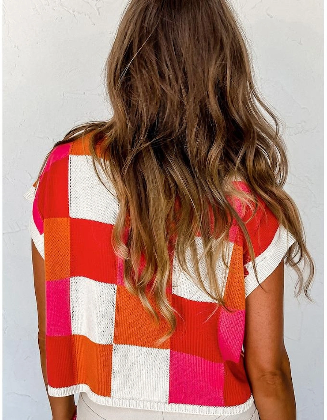 Fiery Red Color Block Cap Sleeve Sweater