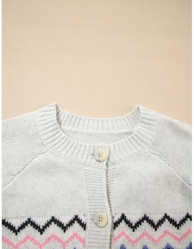 Pink Stripe Geometric Button Up Sweater Cardigan