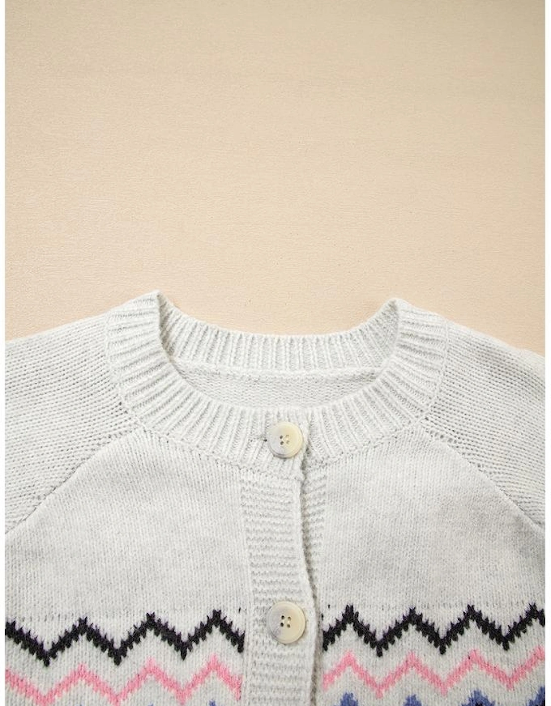 Pink Stripe Geometric Button Up Sweater Cardigan