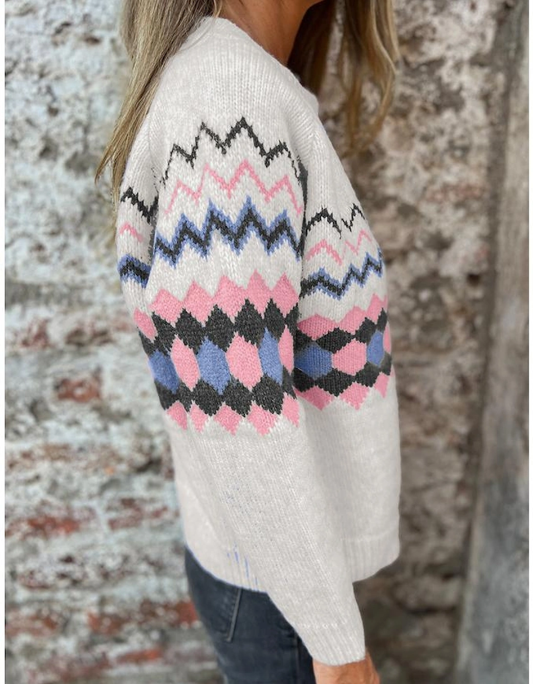 Pink Stripe Geometric Button Up Sweater Cardigan