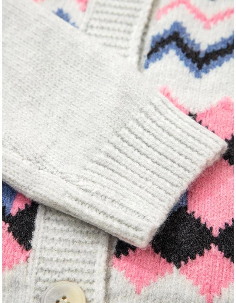 Pink Stripe Geometric Button Up Sweater Cardigan