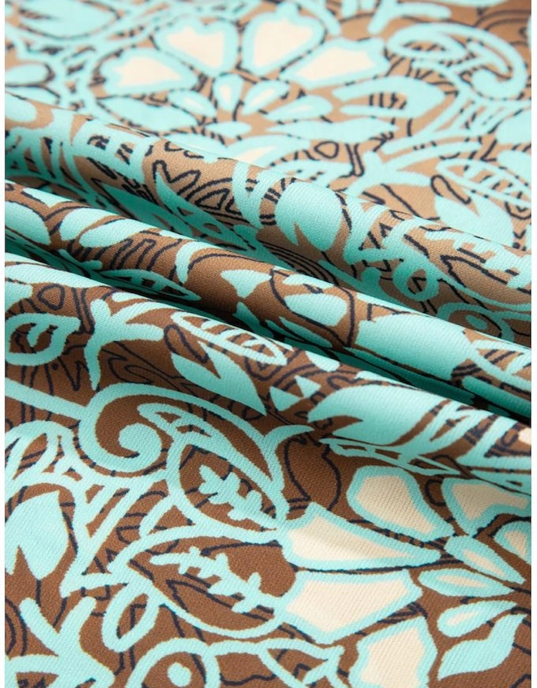 Green Boho Floral Print Lace-up Open Back High Waist Maxi Dress