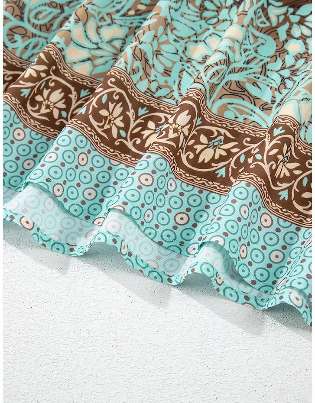 Green Boho Floral Print Lace-up Open Back High Waist Maxi Dress