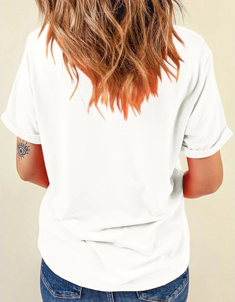 White Floral Pumpkin Cracking Print Thanksgiving Fashion T Shirt