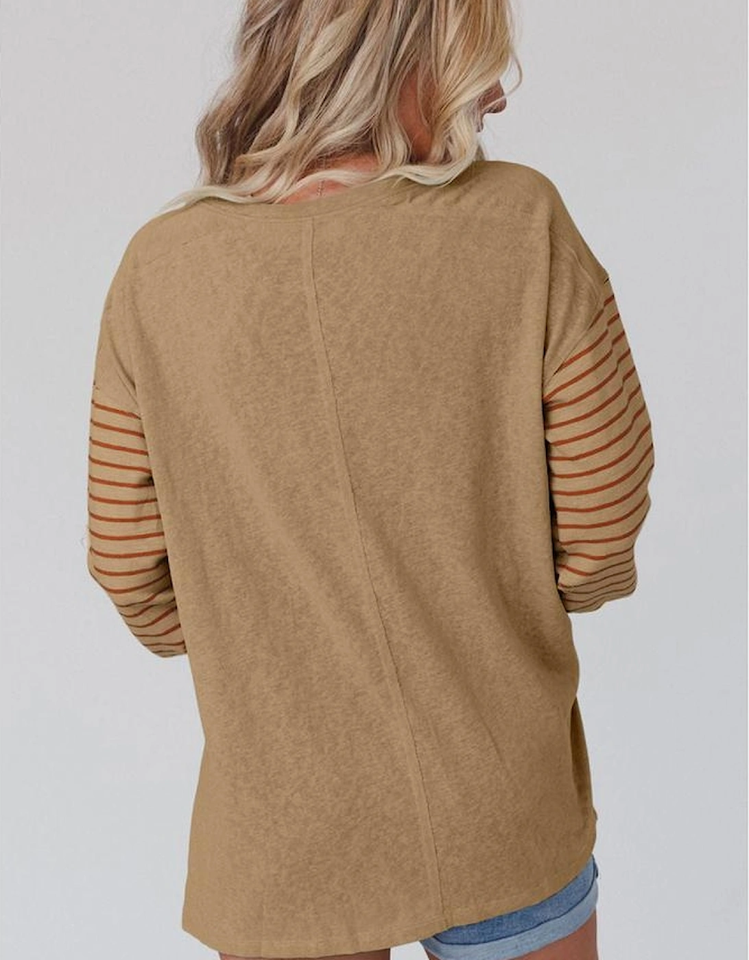 Flaxen Colorblock Striped Bishop Sleeve Top