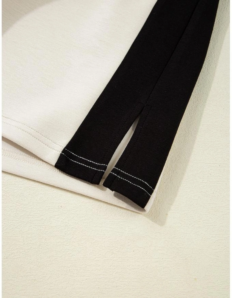 Black Contrast Zipped Stand Collared T Shirt and Short Set