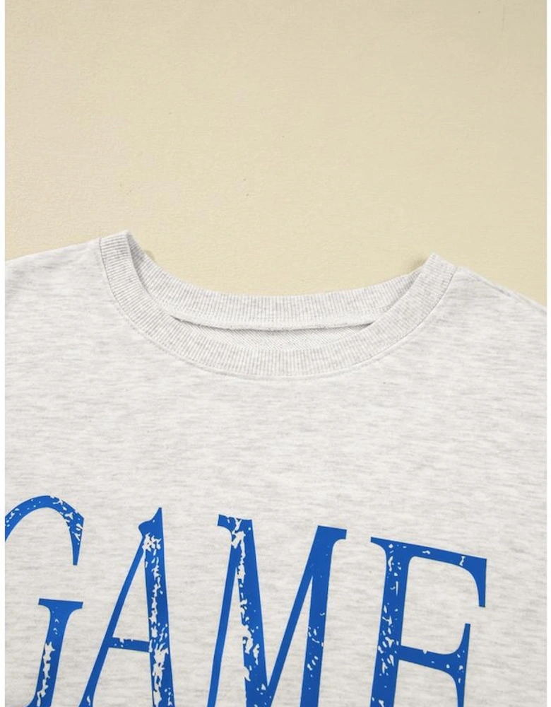 Blue Vintage Washed GAME DAY Graphic Baggy Sweatshirt