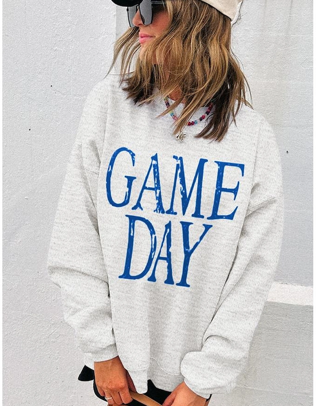 Blue Vintage Washed GAME DAY Graphic Baggy Sweatshirt, 12 of 11
