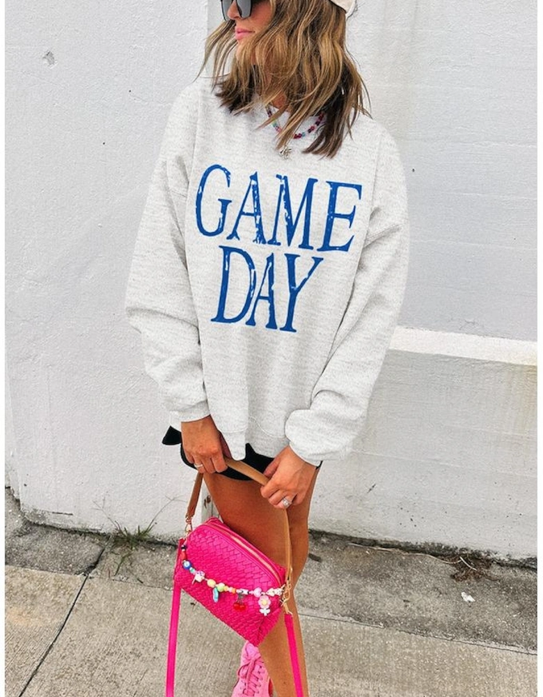 Blue Vintage Washed GAME DAY Graphic Baggy Sweatshirt