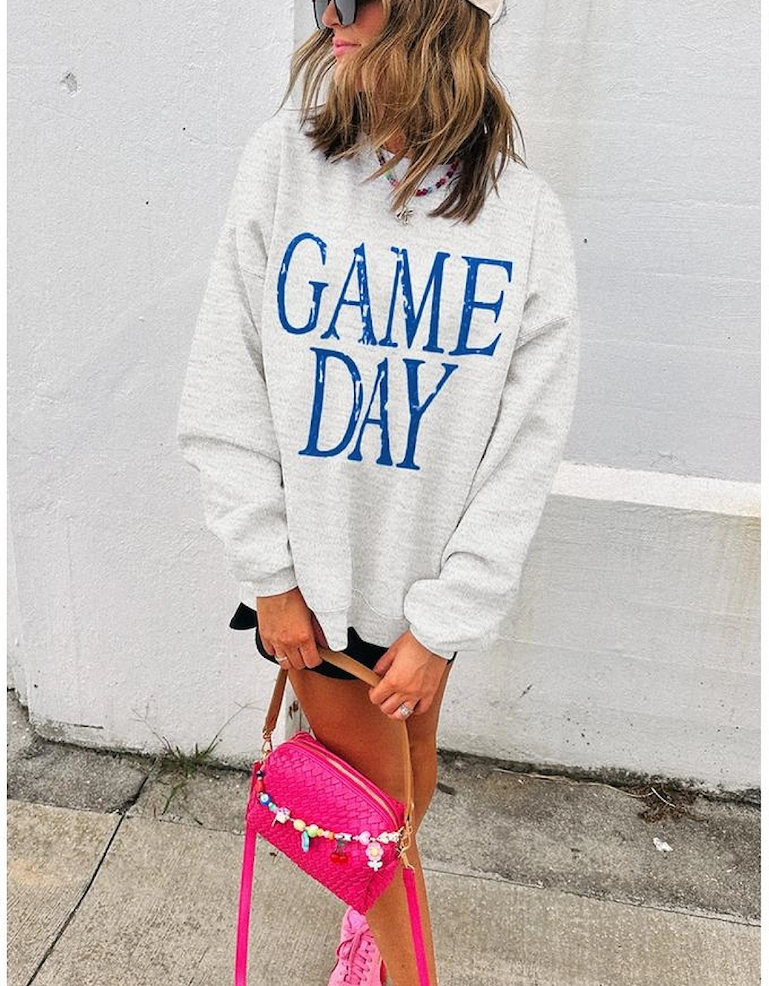 Blue Vintage Washed GAME DAY Graphic Baggy Sweatshirt