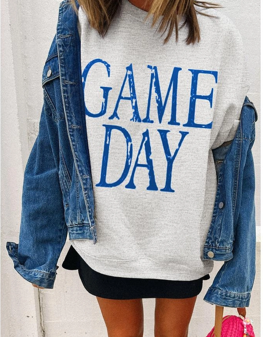 Blue Vintage Washed GAME DAY Graphic Baggy Sweatshirt