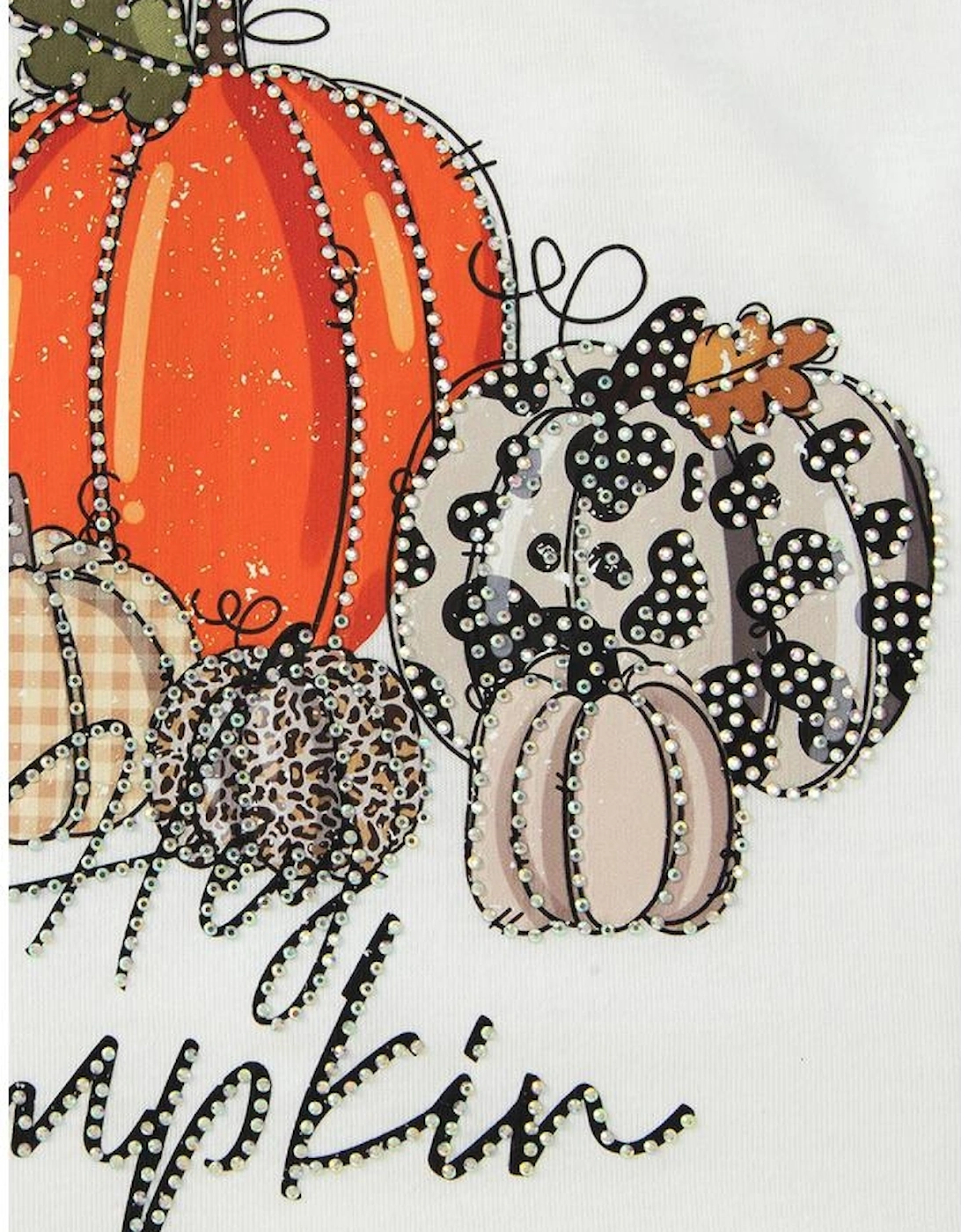 Beige Rhinestone Pumpkin Graphic Crewneck Thanksgiving Sweatshirt