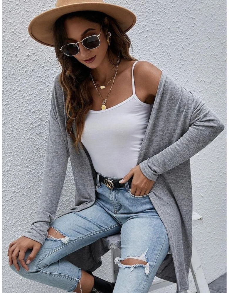 High Rise Solid Color Open Front Lightweight Cardigan