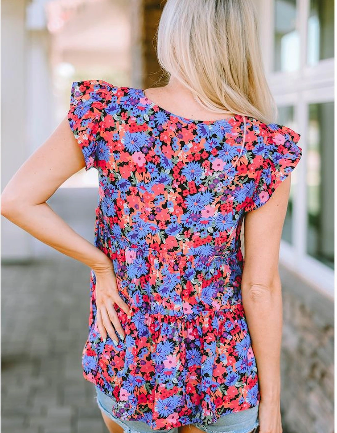 Multicolor Floral Print Ruffle Tiered Short Sleeve Babydoll Top