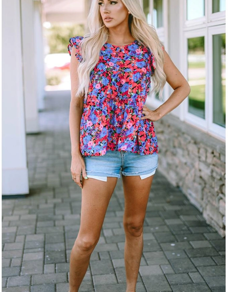 Multicolor Floral Print Ruffle Tiered Short Sleeve Babydoll Top