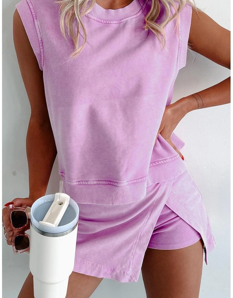 Phalaenopsis 2 Pieces Mineral Wash Cotton Tank Top Lined Split Skirt Set