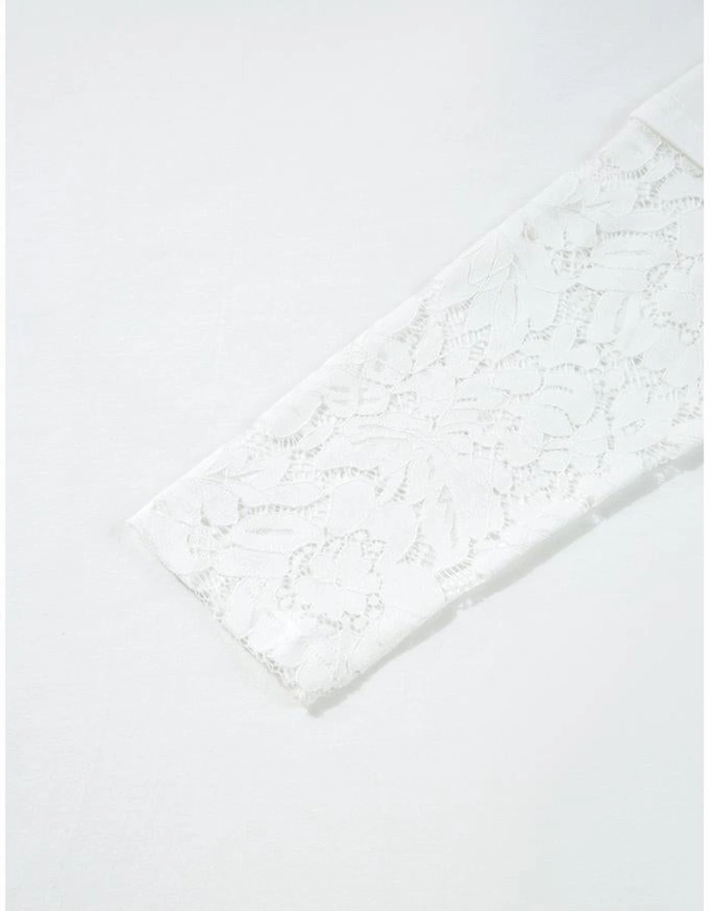 White Lace Long Sleeve Insert Drop Shoulder Tee