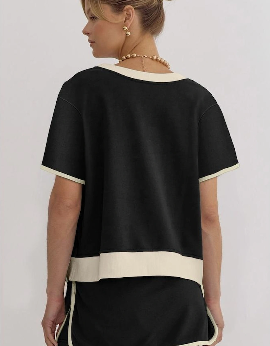 Black Colorblock Edge Drop Shoulder T Shirt and Skort 2Pcs Set, 3 of 2