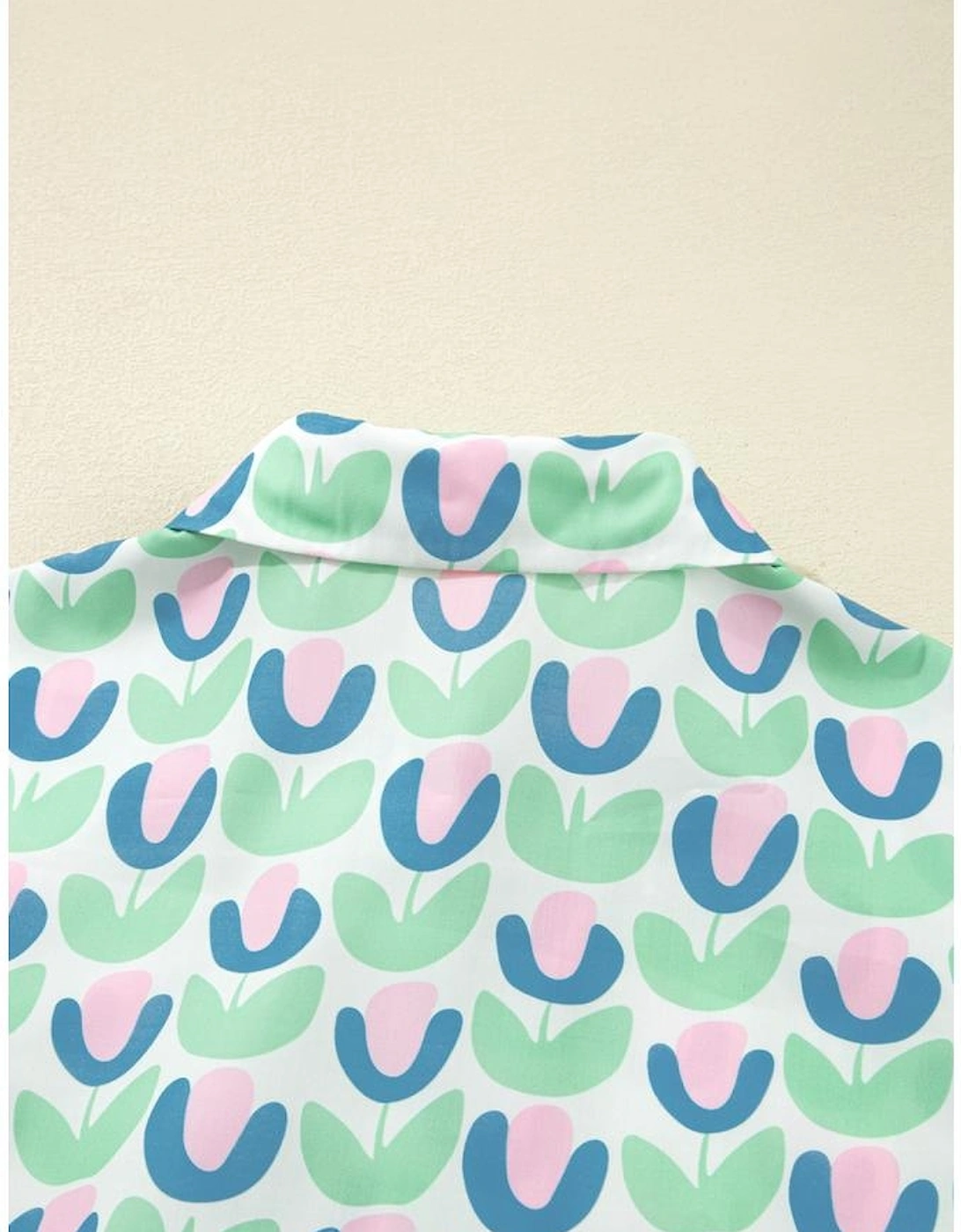 Green Floral Print Notched Neck Scalloped Detail Long Sleeve Mini Dress