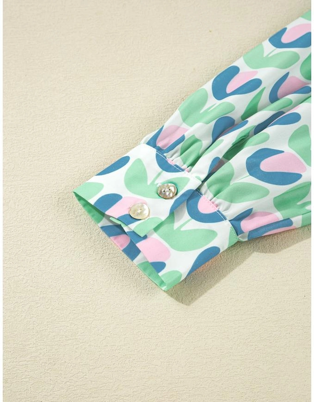 Green Floral Print Notched Neck Scalloped Detail Long Sleeve Mini Dress